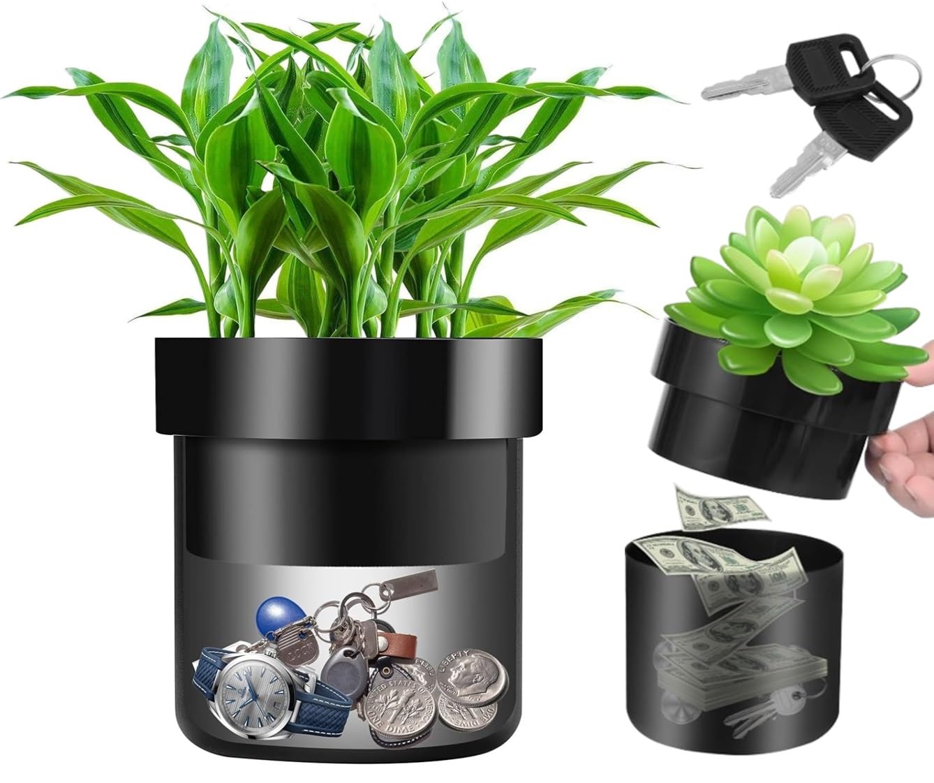 Secret flower pot with hidden compartment, diversion chest into a real flowerpot, an ingenious and discreet way to conceal your belongings.