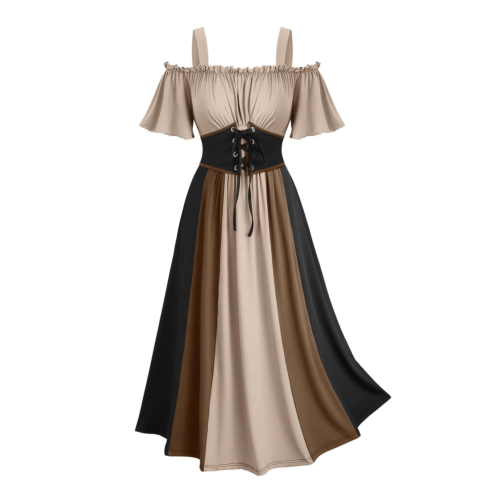 2025 Disfraces de Halloween para Mujer,Vestido Medieval para Mujer con Manga Corta de Trompeta Retro Hombro Descubierto Vestido de Noche de Corsé Disfaz Renacentista Cosplay Carnaval Halloween