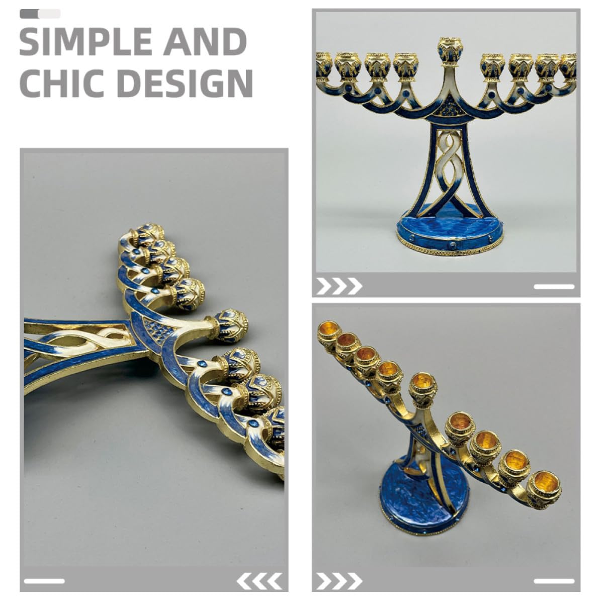 GALPADA Candeliere Hanukkah in Metallo Blu a 9 Braccia, Design Vintage Delicato e Multifunzionale, Stabile, per Cerimonie Religiose e Camere da Letto