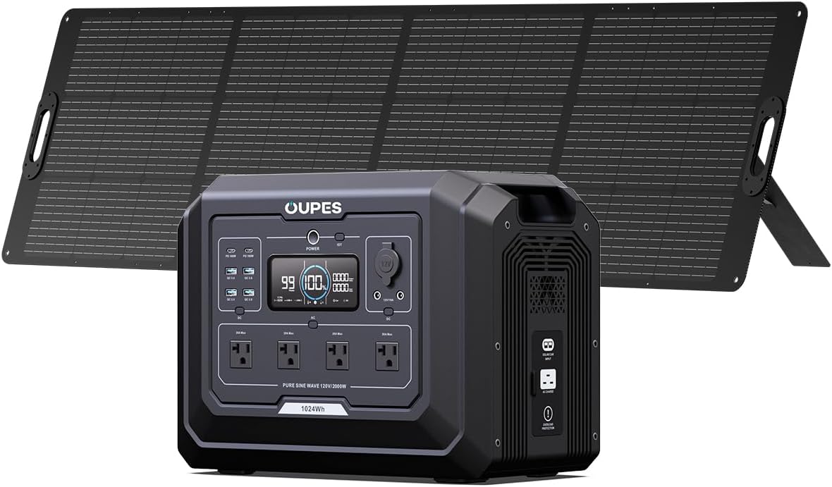 2000W Mega 1 Solar Generator Kit with 240W Panel Included, 1024Wh LiFePO4 Battery Power Station with UPS & APP, for Road Trip, Off-grid, RVs, Power Outages