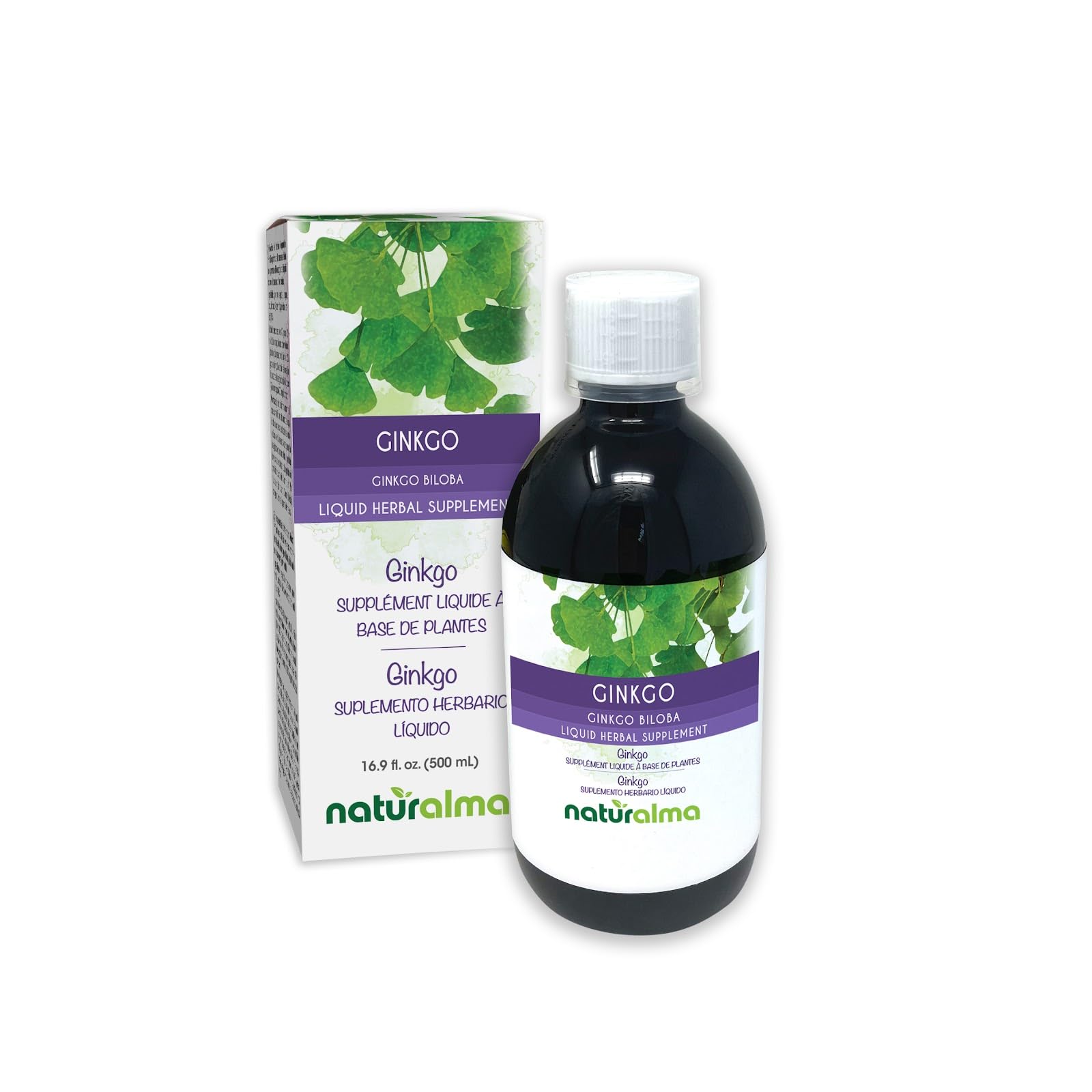 Naturalma Ginkgo (Ginkgo biloba) Leaf Alcohol-Free Tincture - 16.9 fl oz Liquid Extract in Drops - Herbal Supplement - Vegan 16.9 Fl Oz (Pack of 1)
