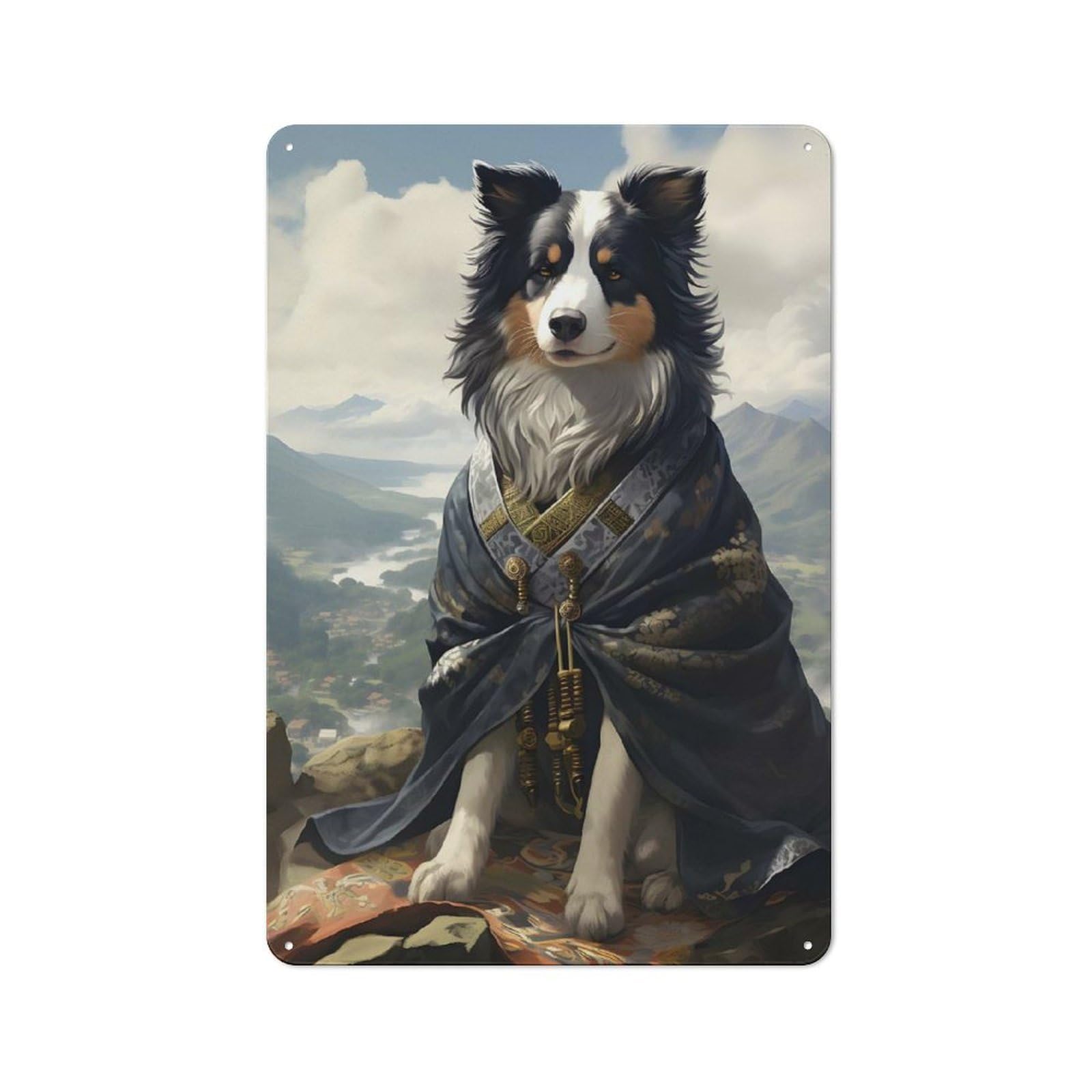Dog Wearing A Kimono Rustic Metal Sign 30x20cm for Workshop Wall, for Collectors of Rustic Metal Wall Decor