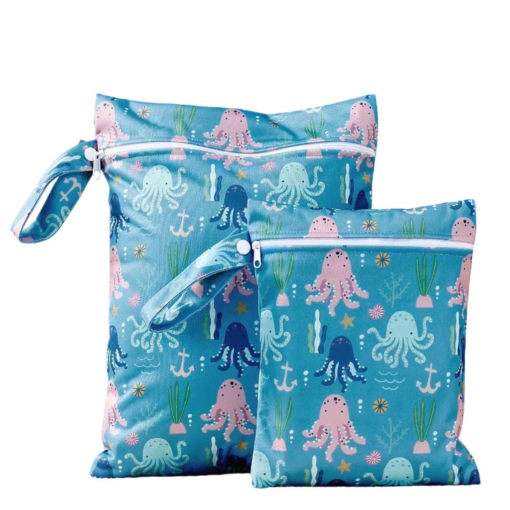 2 Sizes Wet Bags, Waterproof Storage Bag for Baby Diapers and Pump Parts, Reusable Diaper Bag with Zippered Pockets and Handle, Travel Bags, Beach, Pool, Gym Bag for Swimsuits & Wet Clothes, Set of 2 โ image 1