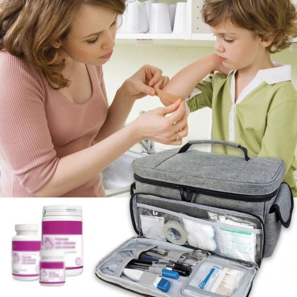 MRKU Cassetta di Pronto Soccorso Portatile per la Famiglia, armadietti Porta medicinali, Borsa Completamente Aperta e Vuota, Organizer per Bottiglie per Forniture mediche di Emergenza
