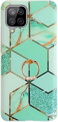 Qokey Funda compatible con Samsung Galaxy A12, bonita funda brillante para mujeres y niñas con anillo giratorio de 360 grados, funda de TPU suave a Qokey Funda compatible con Samsung Galaxy A12, bonita funda brillante para mujeres y niñas con anillo giratorio de 360 grados, funda de TPU suave a