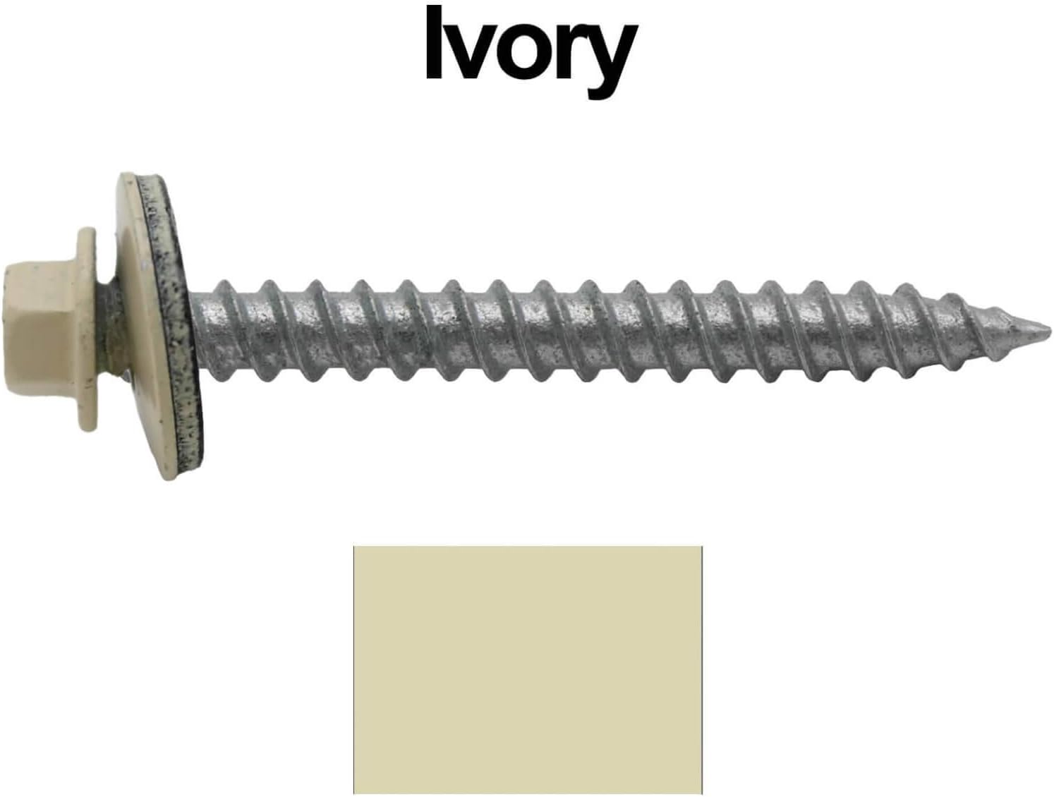 Metal ROOFING SCREWS: (250) 12 x 2 IVORY Hex ReGrip Sheet Metal Roof Screw. Sharp Point metal to wood siding screws. 5/8" EPDM washer