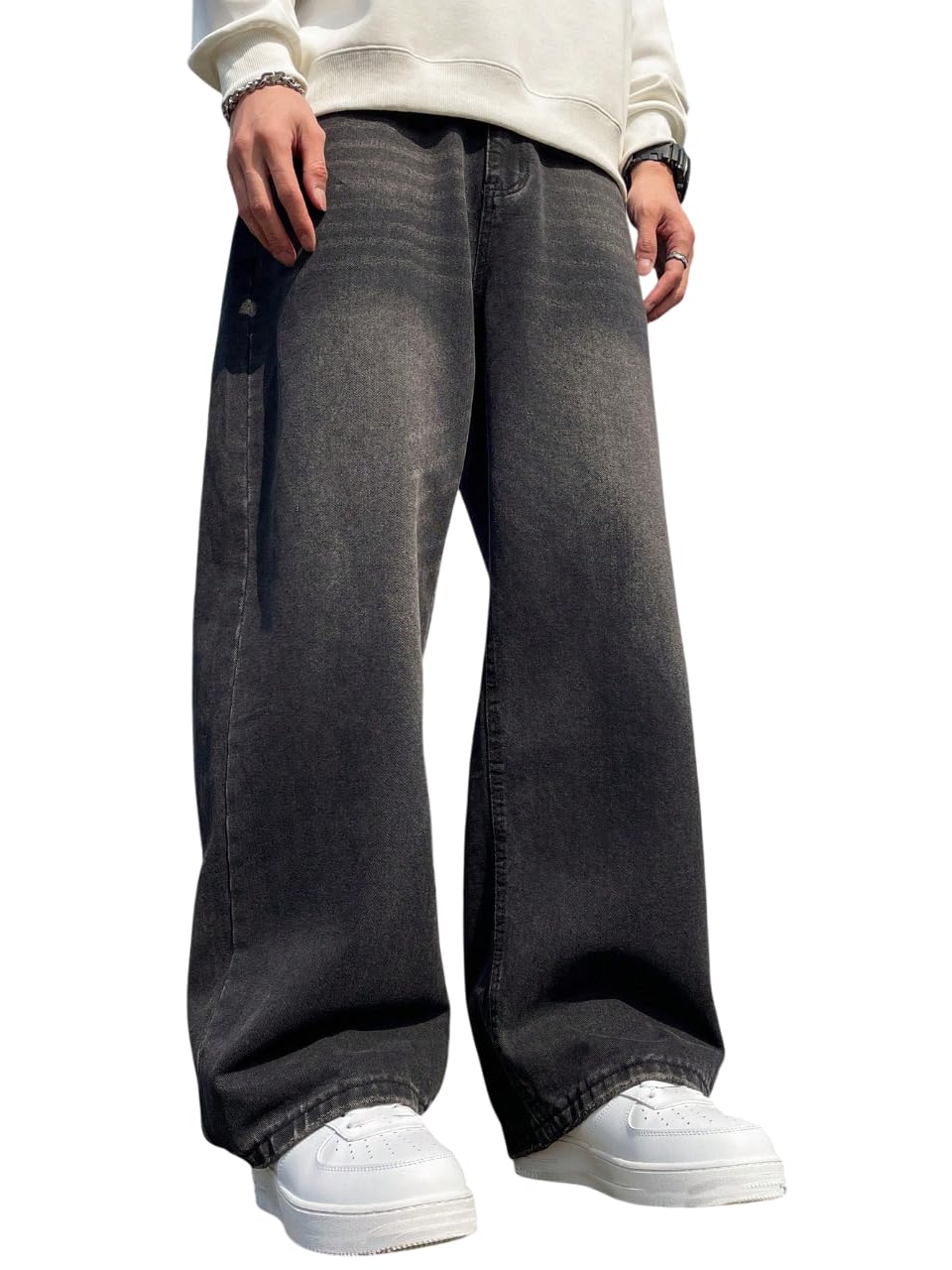 GRECIILOOKS Men Black Baggy Jeans - Image 1
