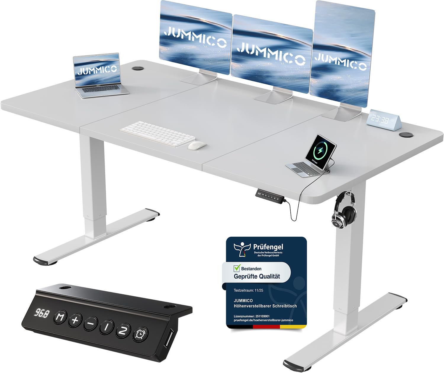 JUMMICO Höhenverstellbarer Schreibtisch 160 x 70 cm, USB-A-Anschluss