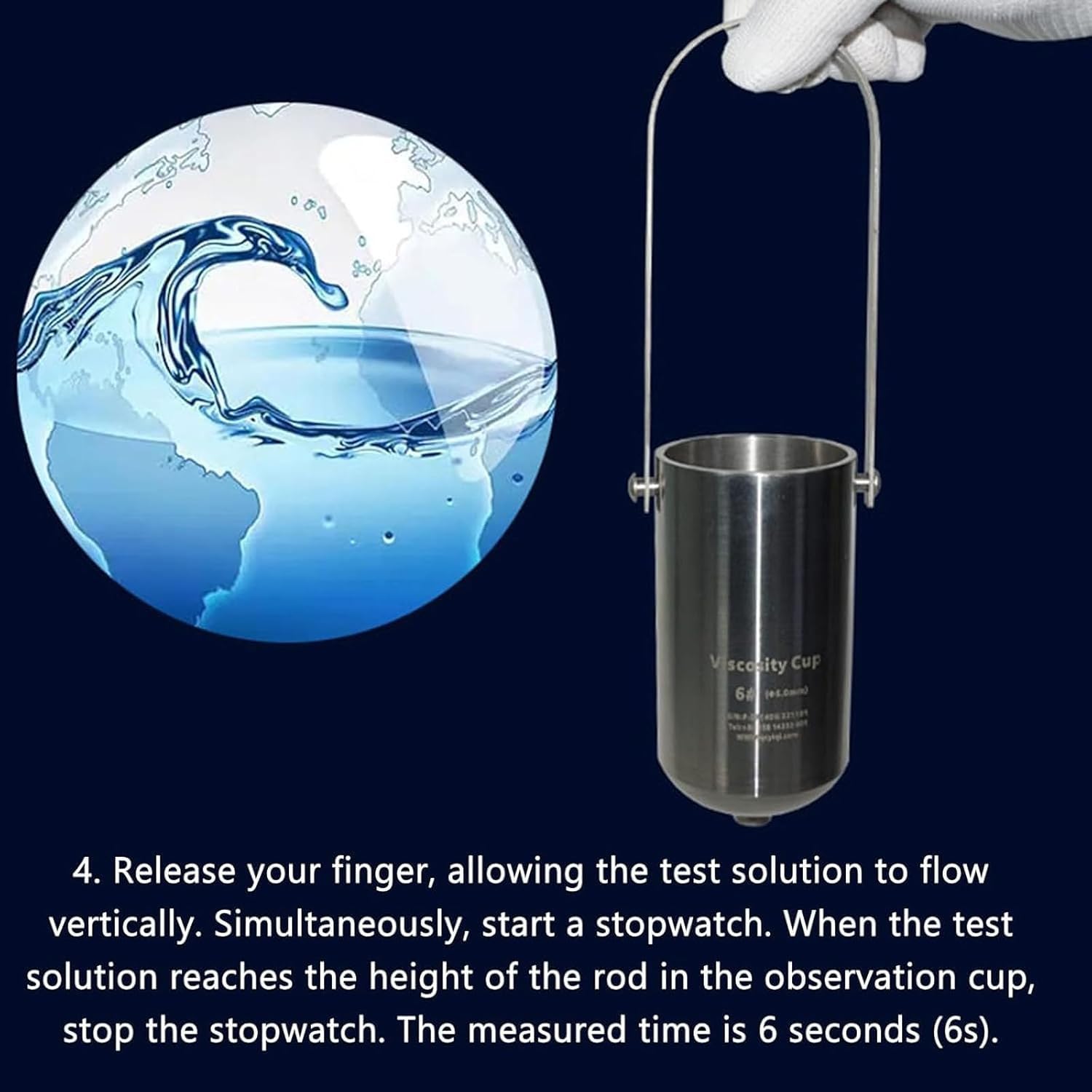 Tasse à mesurer la viscosité en acier inoxydable - Capacité de 230 ml - Plage de mesure 6 à 120 secondes - Idéal pour peinture, finition, huile, sauce, miel