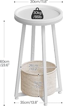 HOOBRO Round Side Table, 2 Tier Sofa Side Table Small Table with Storage Basket, Round Bedside Table, Compact Corner Tables for Small Spaces, Living Room, Bedroom, White EWW183BZ01