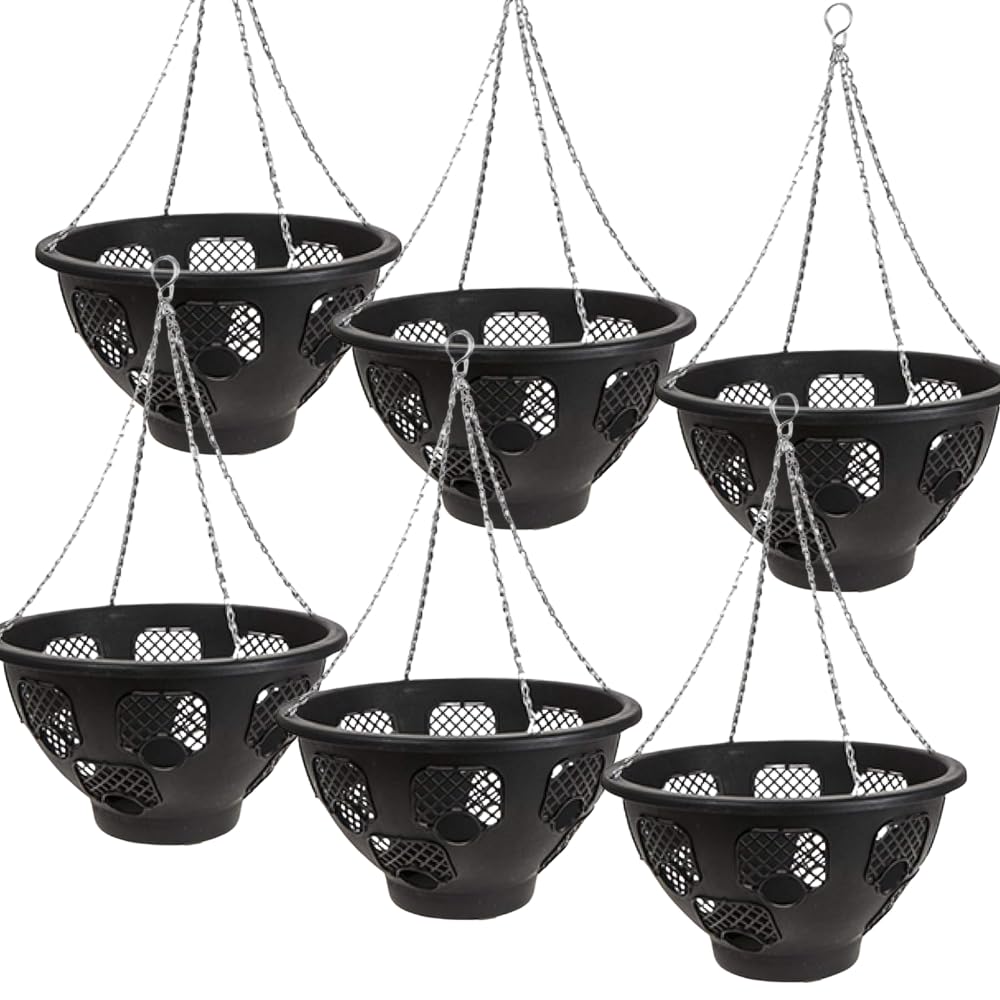 Trendi® Easy Filling Hanging Baskets/Planters Black 14"/ Indoor Outdoor Garden Porch Decoration With Chain 46cm (6)