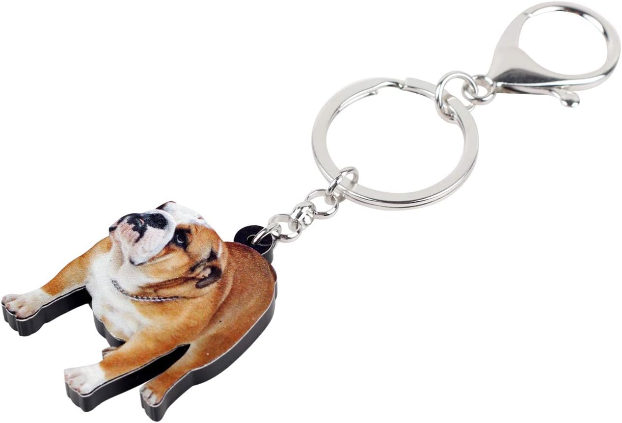 WEVENI Acrylic English Bulldog Keychain Pets Keyring Jewelry Charms For Women Girls Wallet Bag (Yellow2) - Image 3