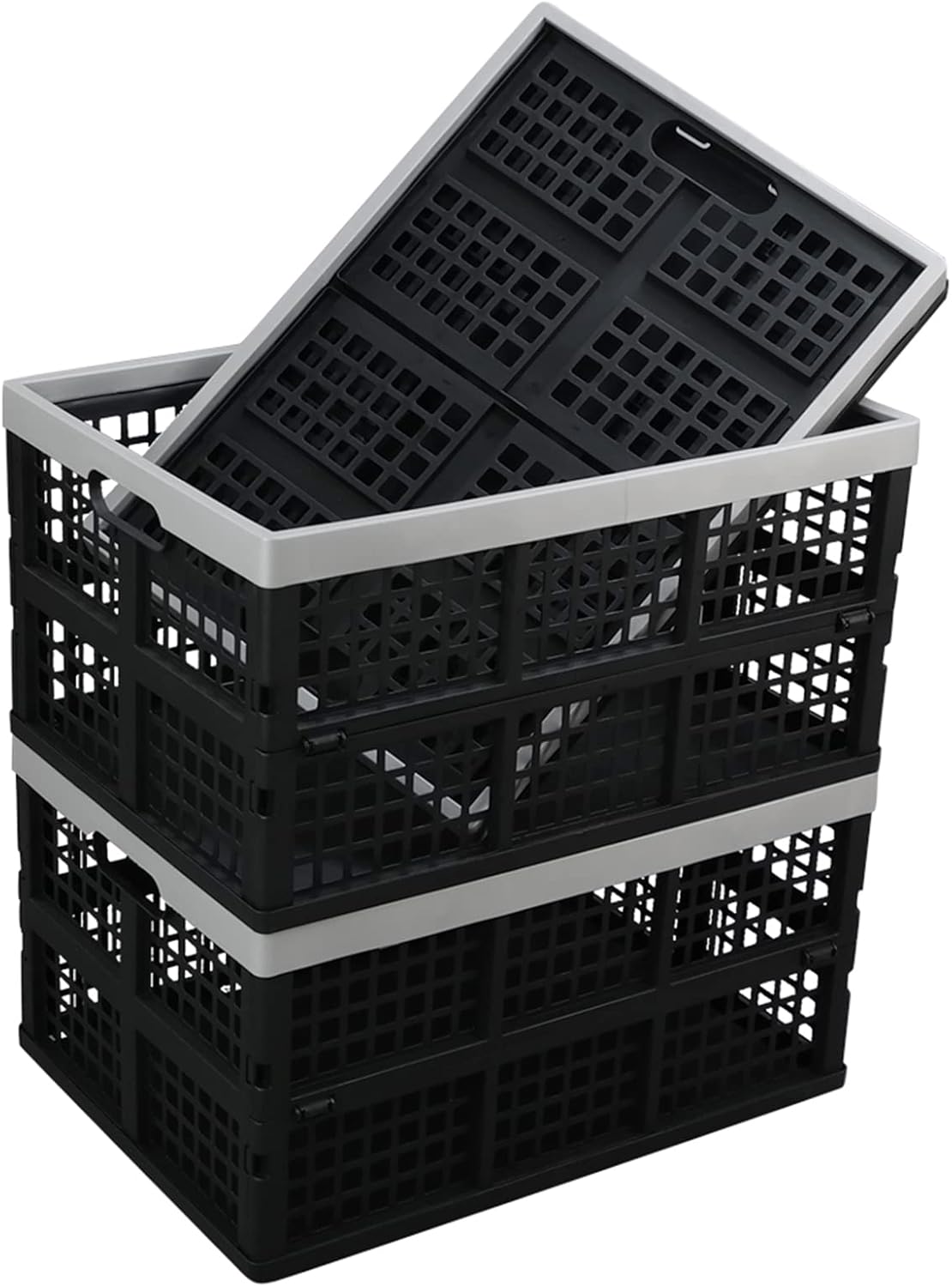 Kekow 28 L Black Plastic Collapsible Storage Basket, 3-Pack Folding Crates Storage
