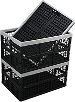 Vista 8 de Kekow Cesta de almacenamiento plegable de plástico negro de 28 L, 3 cajas plegables de almacenamiento