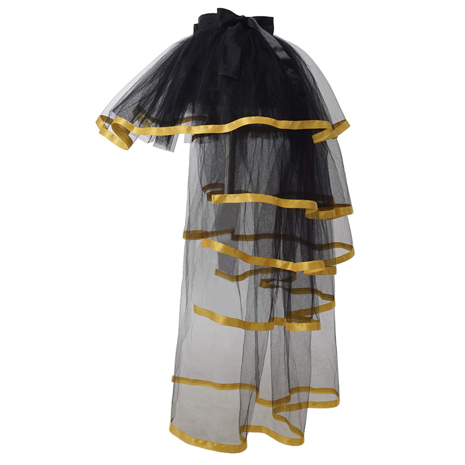Graceart Women's Yellow Edge Steampunk Bustle Tutu Belt Black Lace Underskirt (Yellow Edge)