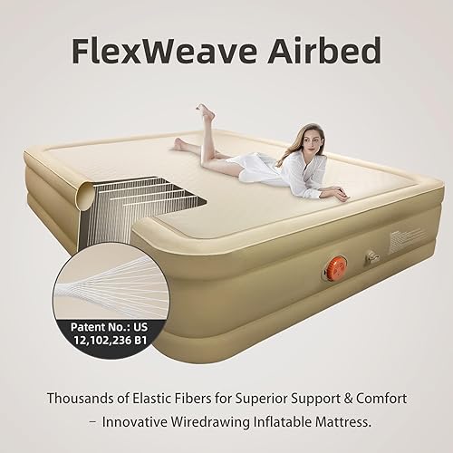 Miniatura 2 de LunaDream Colchón de aire Queen con bomba incorporada recargable por USB, cama inflable inalámbrica, tecnología FlexWeave para soporte ultra firme