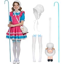 Adult Shepherdess Costume Set with Bonnet White Stockings With Blue Bow Plush Sheep Bag Shepherds Crook Bonnet+Stockings+Sheep Bag+Sheephook