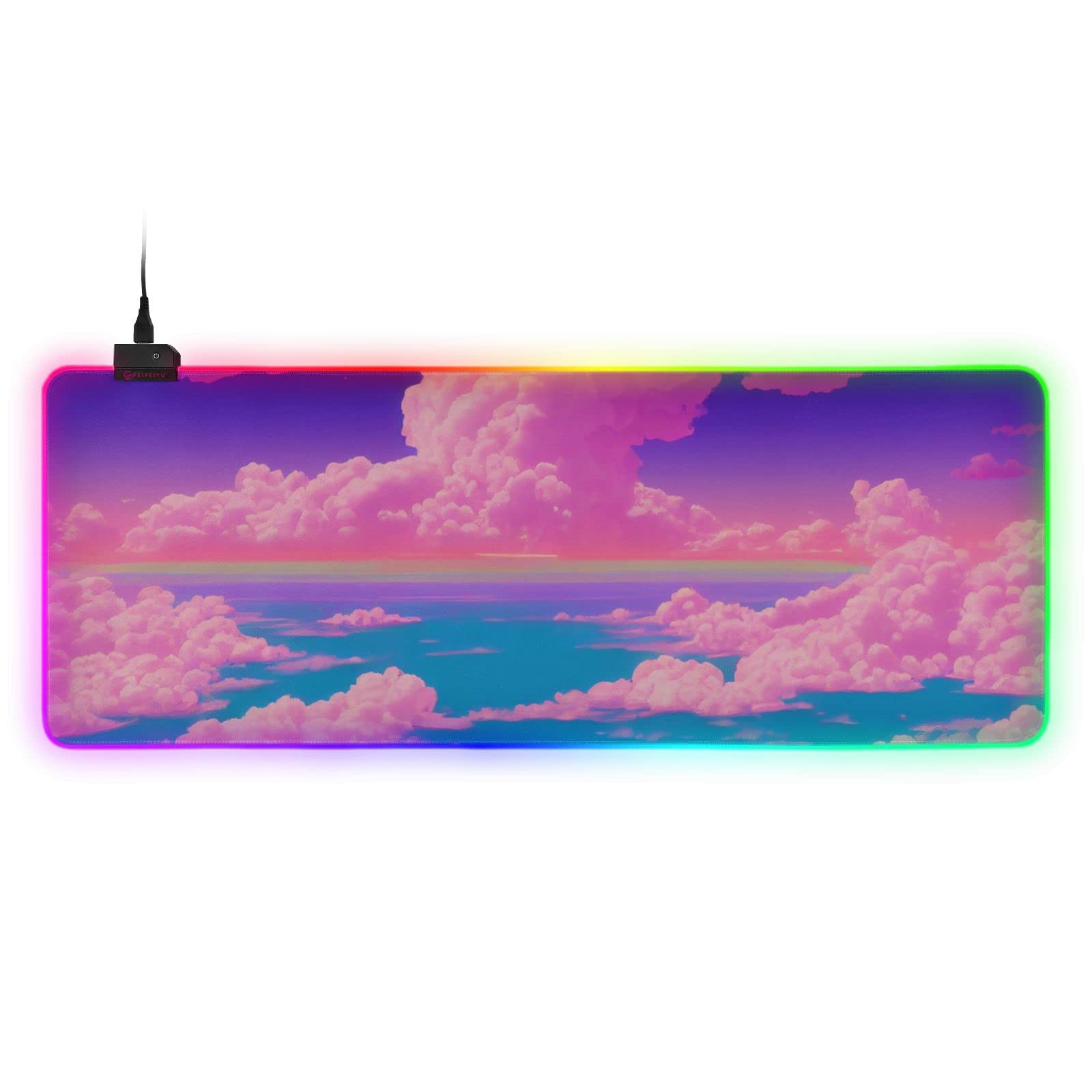 FOLIOSA RGB Gaming Mouse Pad (Pink Cloud Sea), Large Gaming Desk Mat with Multiple Light Modes Anti Slip Rubber Base for Gamer 2 Size