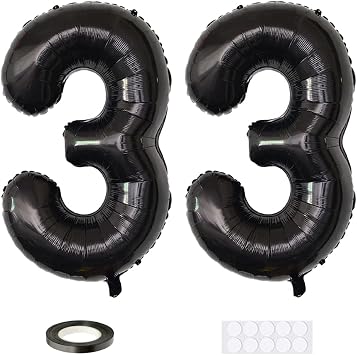 Xihuimay Number 33 Balloons - 40 Inch Digital Balloons for Birthday Parties & Weddings - Black Number 33