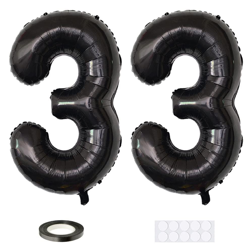 Xihuimay Number 33 Balloons - 40 Inch Digital Balloons for Birthday Parties & Weddings - Black Number 33