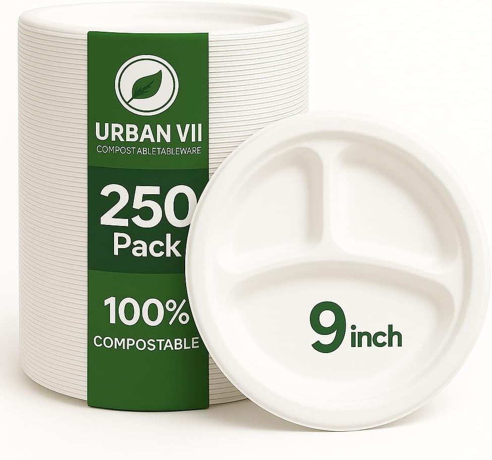 32 oz Compostable Paper Bowls [250-Pack] – Heavy-Duty & Leak-Resistant Disposable Bowls, Natural Sugarcane Bagasse Fiber, Microwave-Safe, Eco-Friendly for Parties, Catering & Everyday (50, 16 Oz)