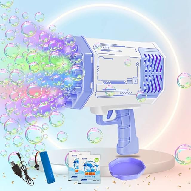 Bubble Gun Machine, Bazooka 69 Holes Rocket Launcher Bubble Machine with Colorful Lights, TIK Tok Bubble Maker Machine for Kids Adults Summer Outdoor Birthday Wedding Party Activity (Purple)