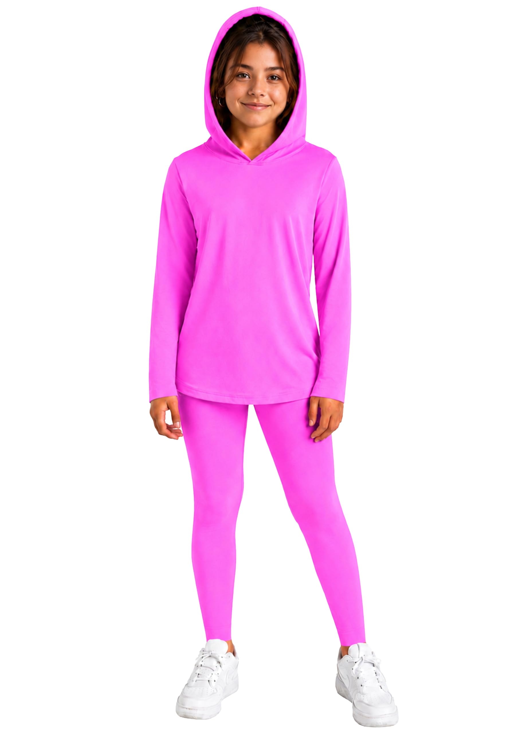 STRETCH IS COMFORT Girls 2 Piece Hoodie Short Sleeve Long Sleeve Crew Neck Top and Leggings Set Kids Thermals Underwear Set