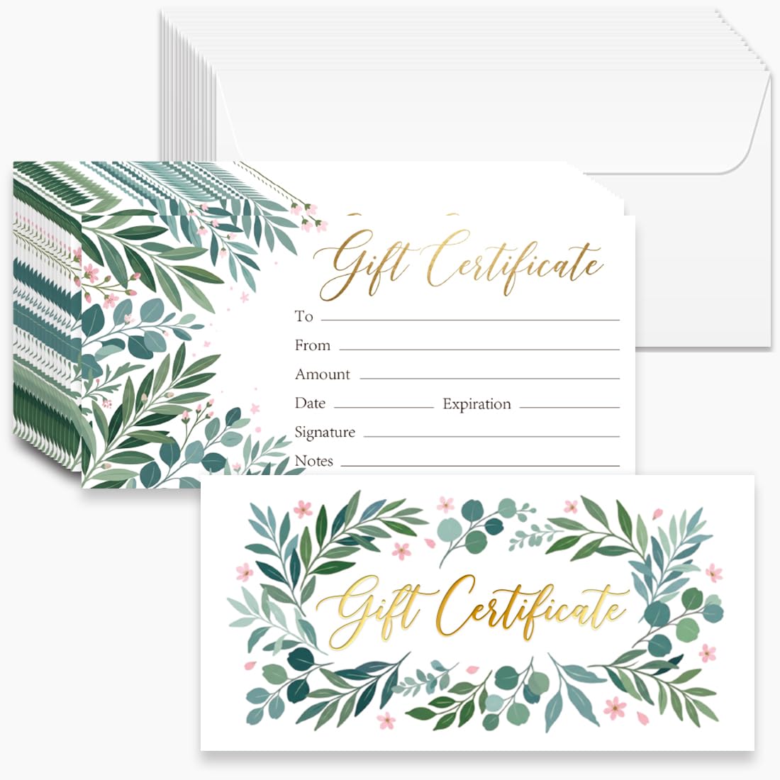 Doodlream 40Pcs Blank Gift Certificates Green Leaf Wreath 8.5×17cm