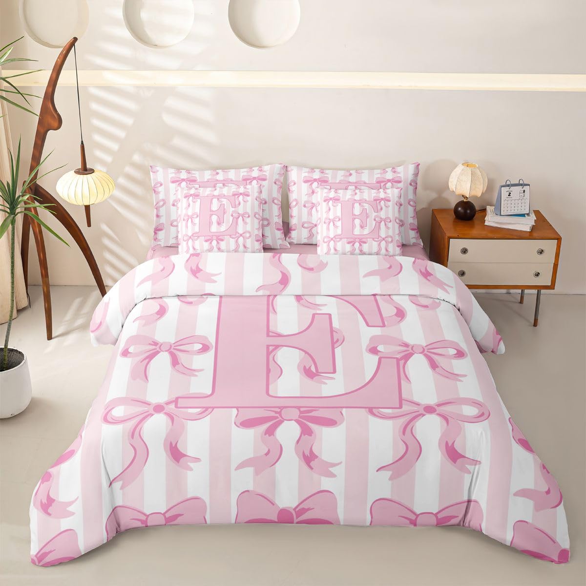 Loussiesd Juego de ropa de cama de 7 piezas para niños y niñas, con funda de edredón, sábanas, fundas de almohada, fundas de cojín, color rosa y blanco