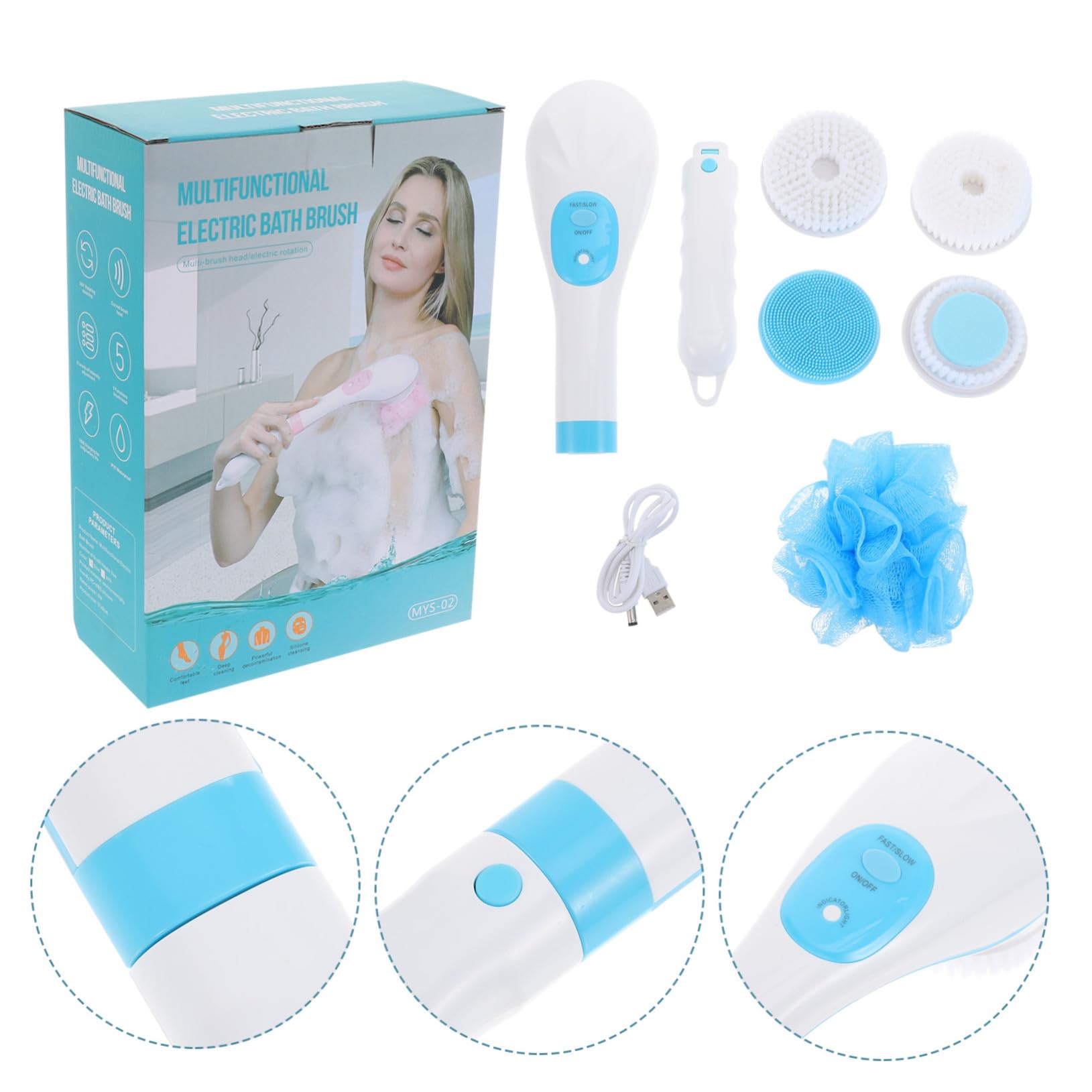 TOPBATHY Elektrische Badebürste mit USB ladung Rotierende Peeling bürste Sanfter Hautschutz Reichhaltiger Schaumerzeugung Multifunktional für Rücken Gesichtsreinigung Hautfreundlich
