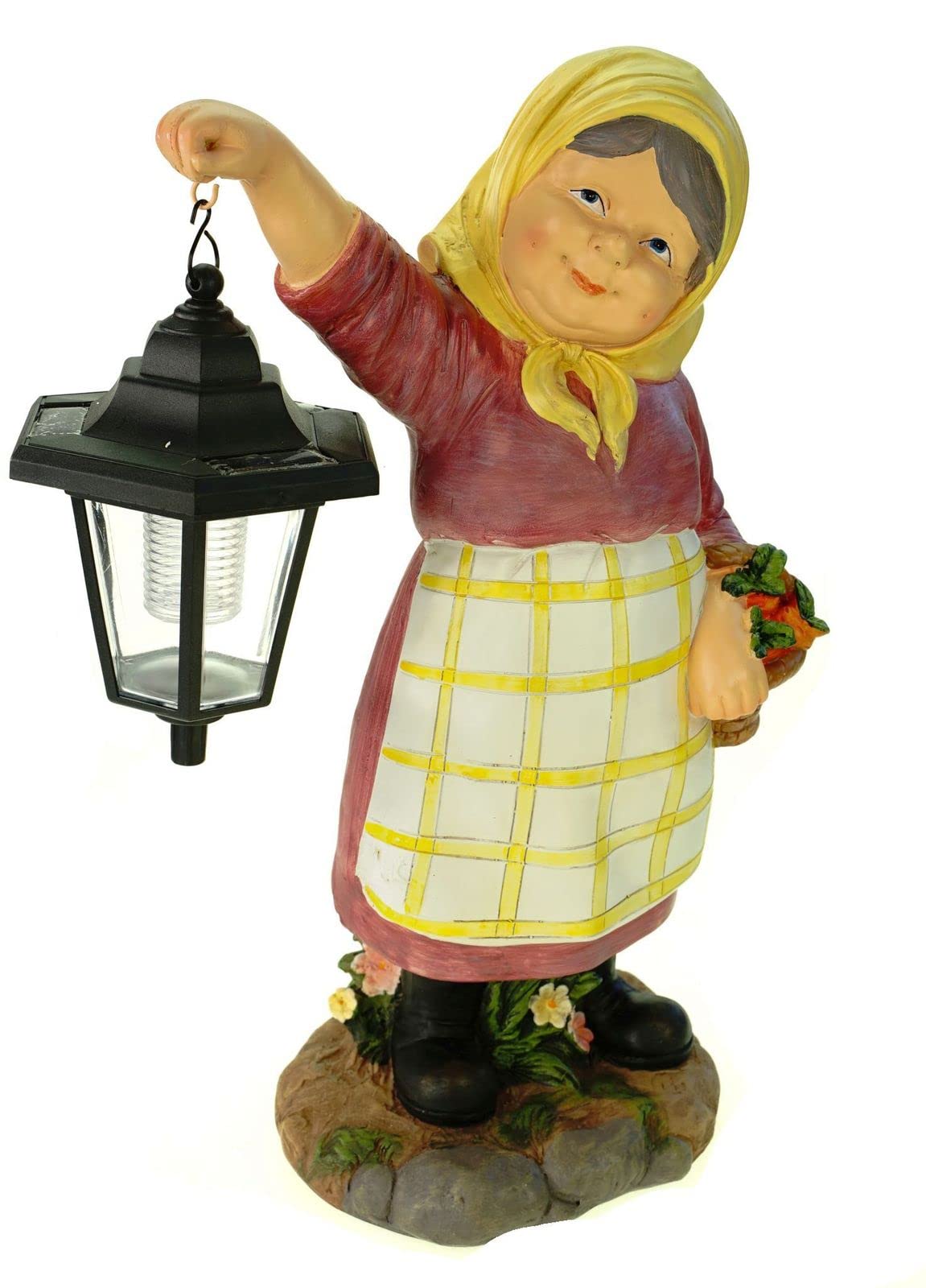 Kremers Schatzkiste Grandma Edeltraud with Solar Lantern and Basket Garden Figurine 38 cm Garden Older Lady