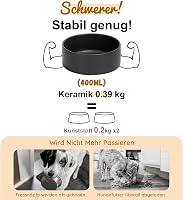 SPUNKYJUNKY Kerámia Emelt Etetőtál Szett Bambusz Állvánnyal - 400ml Fekete Tálak Macskáknak és Kutyáknak - Állítható Magasságú Etetőállomás 5