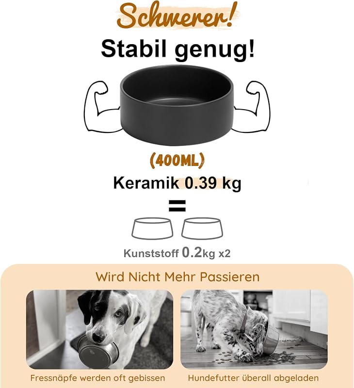 SPUNKYJUNKY Kerámia Emelt Etetőtál Szett Bambusz Állvánnyal - 400ml Fekete Tálak Macskáknak és Kutyáknak - Állítható Magasságú Etetőállomás