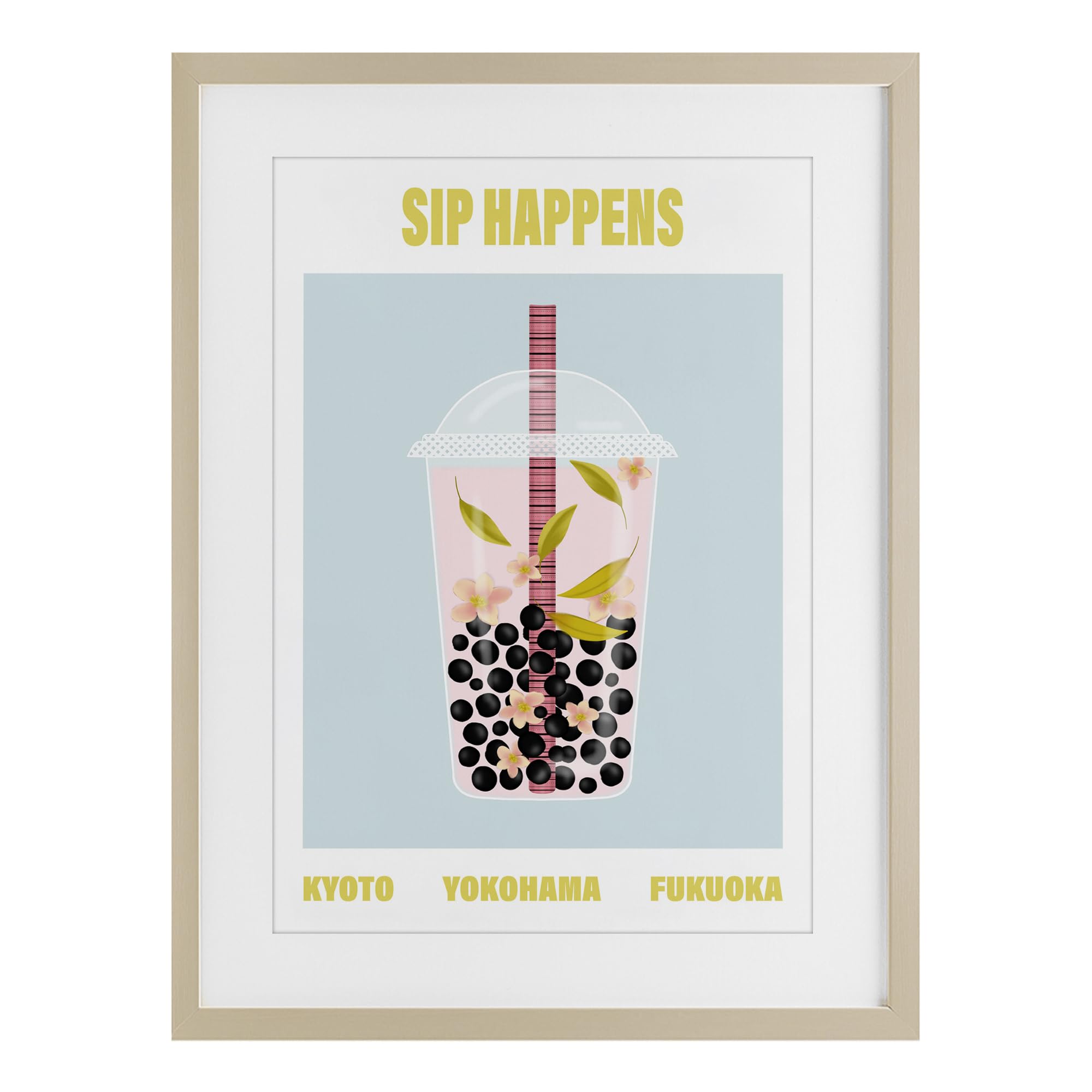 Affiche encadrée Boba Tea Stupell Industries cadre blanc avec verre véritable 50x35