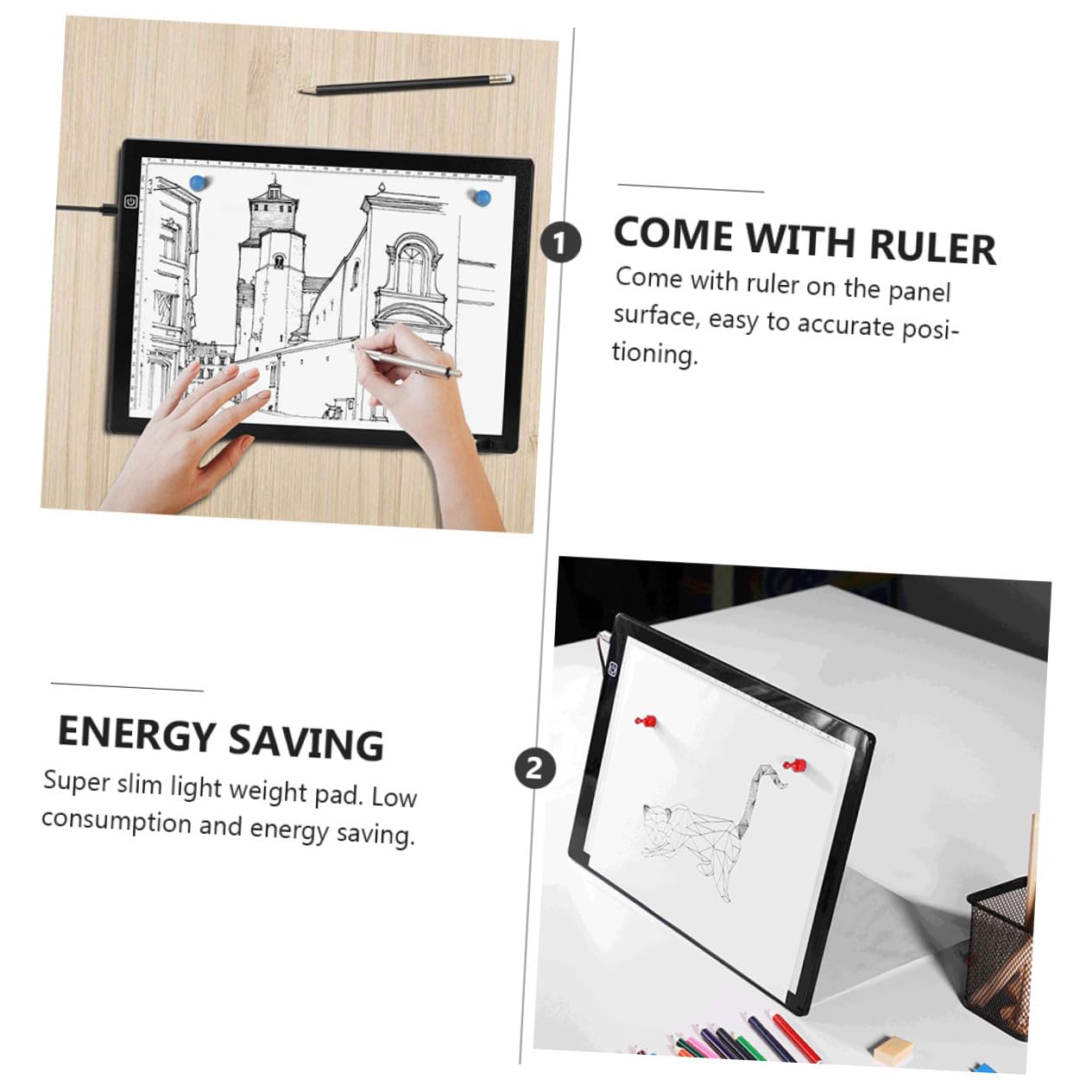 Parliky Planche Lumineuse A4 LED pour Dessin avec Structure Innovante en Acrylique, Légère et Magnétique, pour Scrapbooking et Stenciling, Équipée de Câble USB et Règle Intégrée
