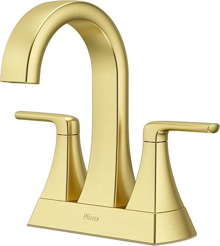 Pfister Bruxie LF048BIEBG - Grifo para lavabo de baño, centro de 4 pulgadas, 2 asas, 3 agujeros, acabado dorado cepillado, LF048BIEBG
