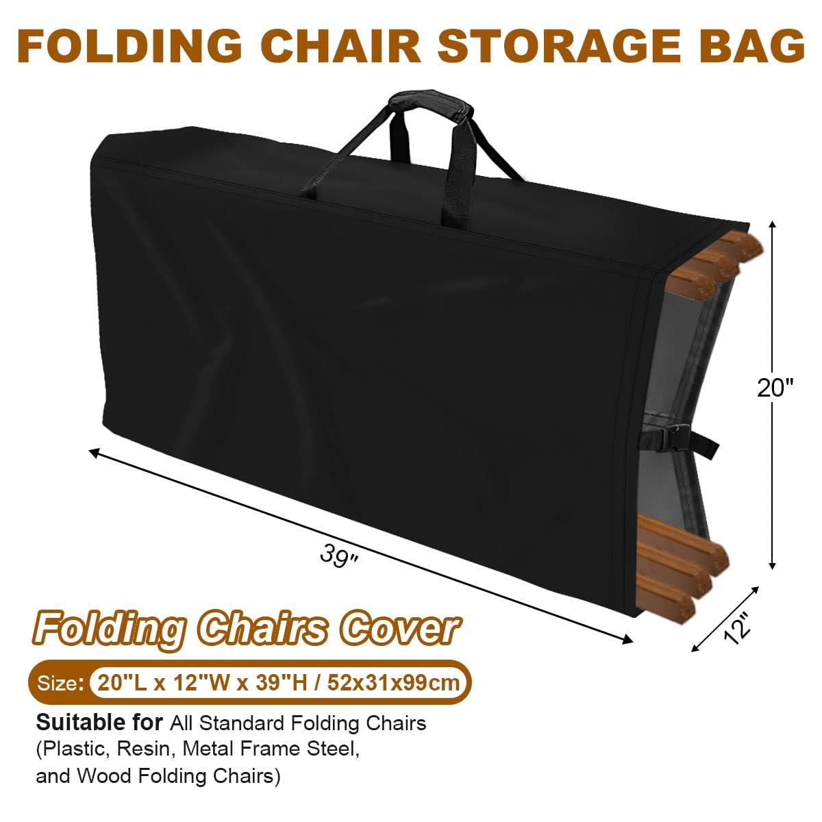 Large Waterproof Chair Storage Bag – Holds 4 Folding Chairs, 500D Oxford Fabric, Easy-Carry Handle For Garden & Indoor Use-816524