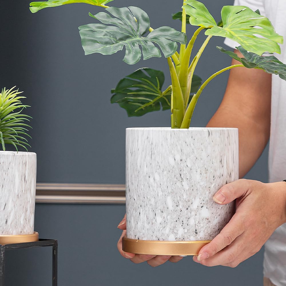華麗新品未使用　ハンドメイド白蝶貝の植木鉢・植木鉢カバー　クリーム穴あり　鉢皿付 陶器鉢 植木鉢 ミニポット 底穴あり 皿付 ポリーヌ ベージュS