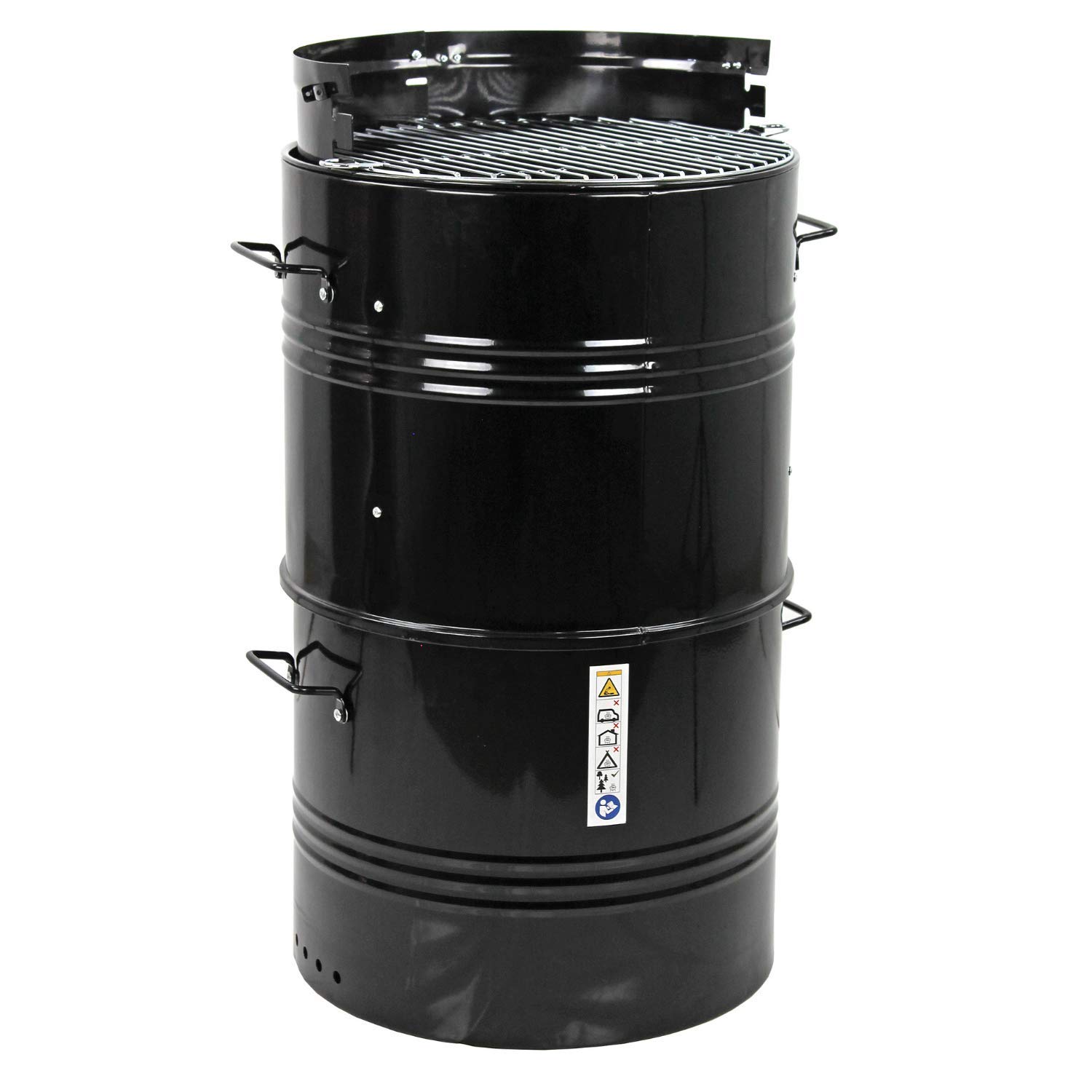 MasterCook - Barbecue A Carbonella Barrel Impilabile In Acciaio Con Termometro E Coperchio, 3 in 1 Multifunzione Grill, Affumicatore E Forno Pizza, Diametro 48 Cm E Altezza 100 Cm