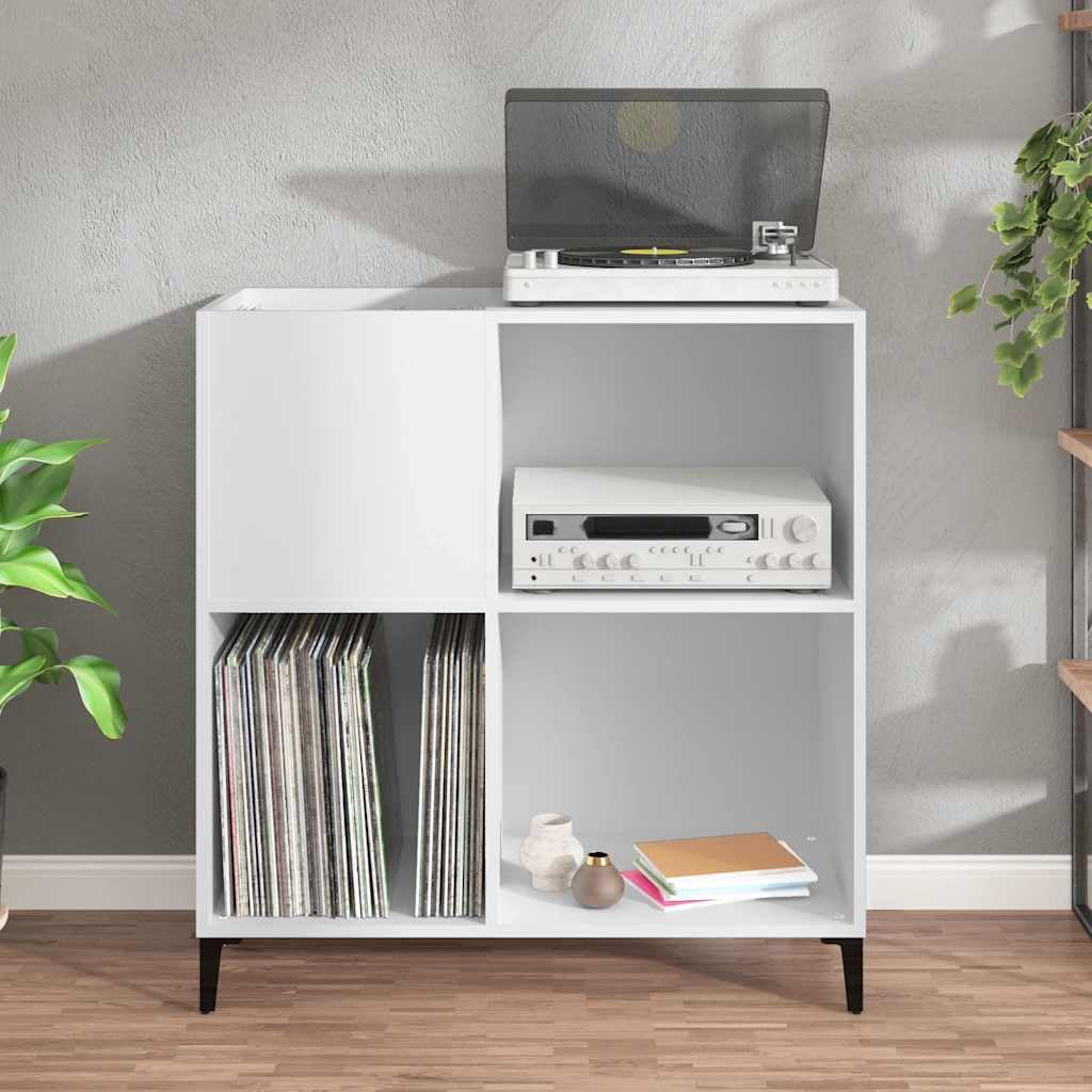 Armadio per dischi in vinile, 84,5 x 38 x 89 cm, colore: bianco | Armadietto versatile per soggiorno e ufficio con spazio per LP e robusto ripiano per giradischi.