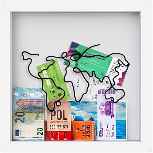 Travel Memories Keeper, soporte para boletos con diseño de mapa y avión, caja de sombra para recuerdos, regalos de teatro (tamaño 8 pulgadas