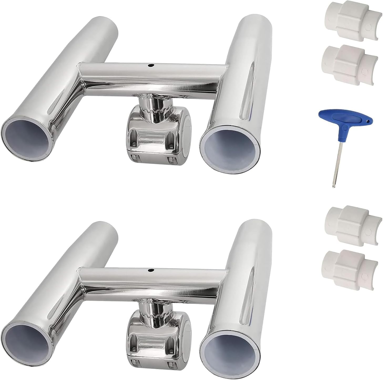 Amarine Made 2 Tube Rocket Launcher Fishing Rod Holder, Adjustable Rod Holder fit for 1" or 1.26" Highly Polished Stainless Steel