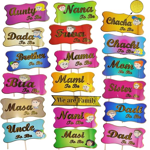 Image of Rozi Decoration Family Photobooth Props Set of 18 | Golden Foil Letter Shining Props for Wedding, Naming Ceremony, Baby Shower, Bride & Family | Party Photo Accessories