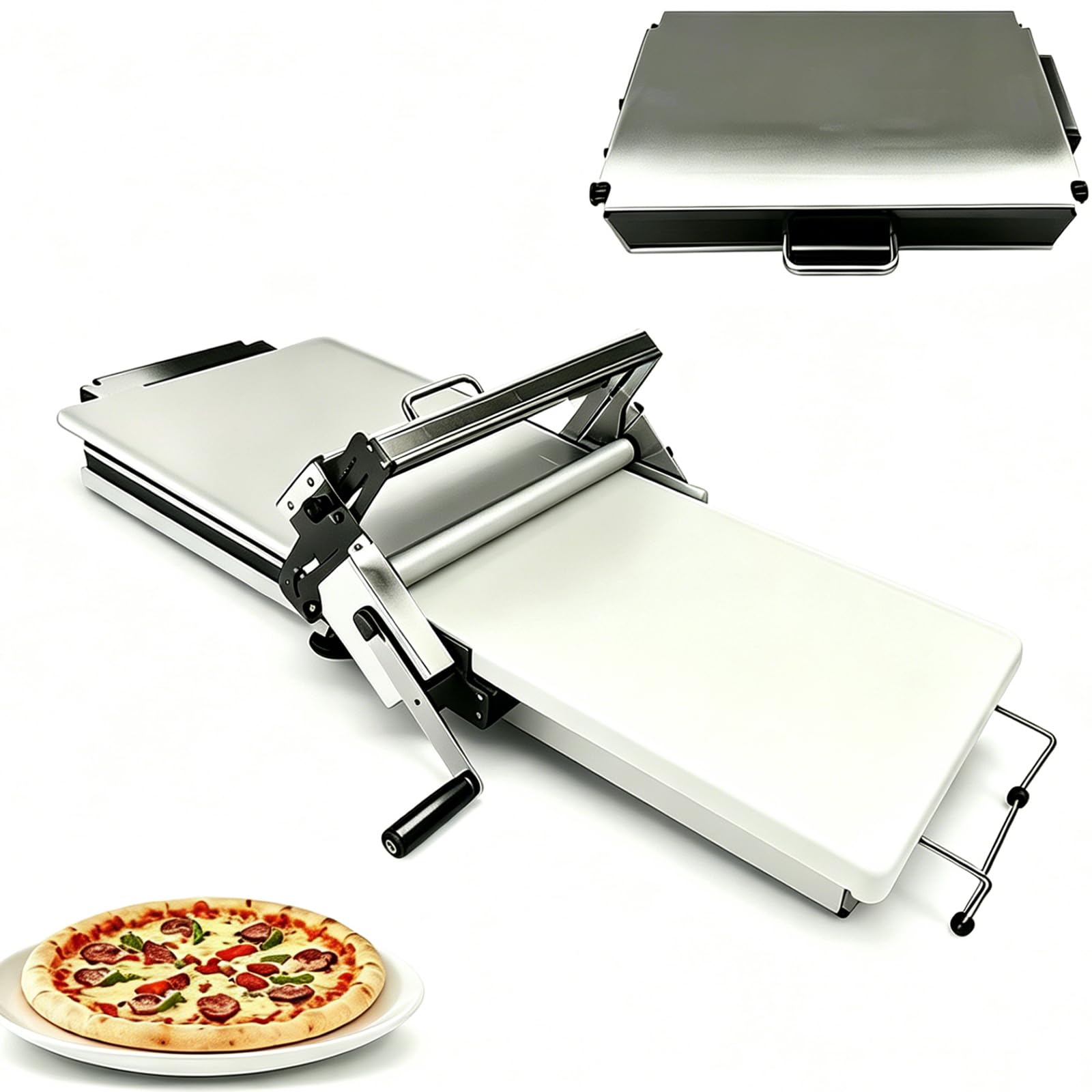 VILA SMO Manual Dough Sheeter, Folding Dough Rolling Machine, Even Thickness, 304 Stainless Steel, Hand Roller Rotation, With 55 Thickness Settings, For Home And Small Batch Bakeries