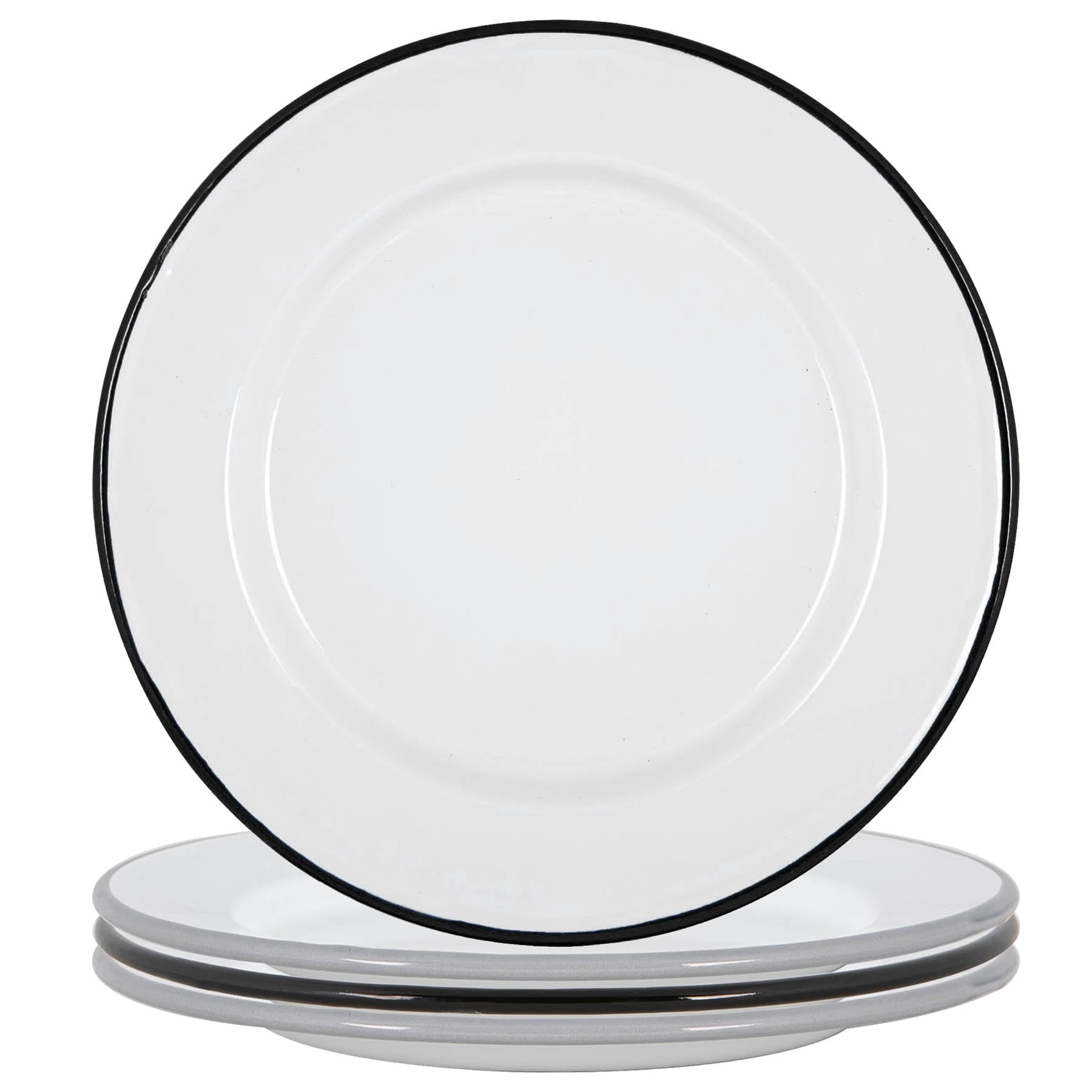 Argon Tableware Enamel Dinner Plates - 25.5cm - Pack of 4 - Black/Grey Dining Plates Lightweight Camping Large Dinner Dish for Appetisers, Starters, Mains, Sides, Desserts