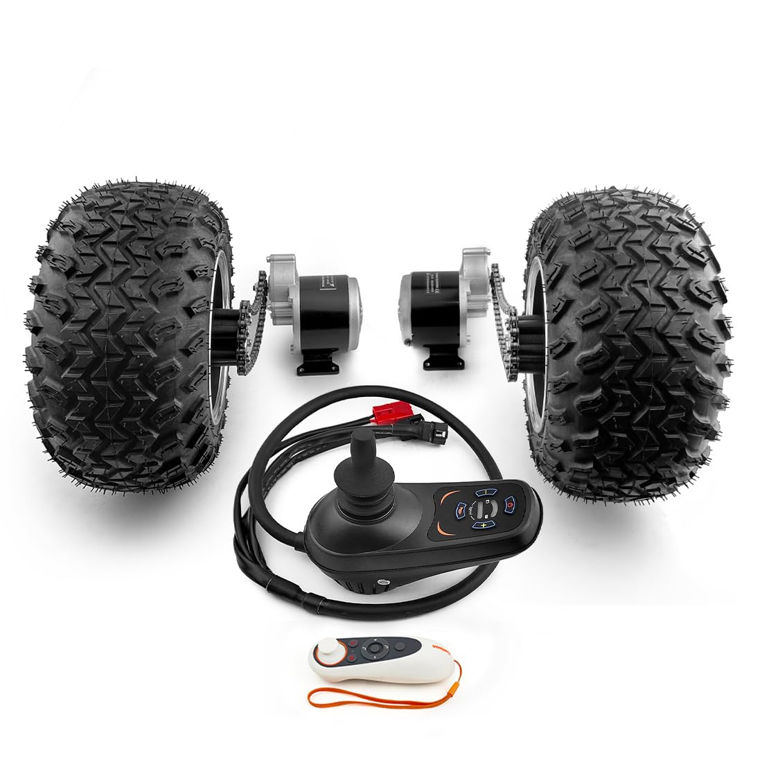Silla de ruedas DIY carrito 10x6.0-6 pulgadas cadena de ruedas gordas doble tracción doble kit de motor de engranajes de 350 w, con control remoto (Max 4kph)