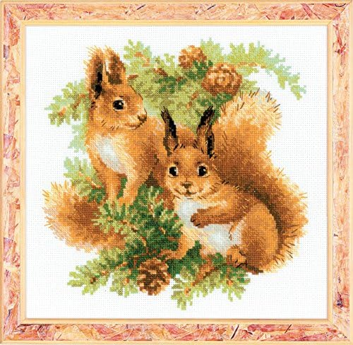 RIOLIS 1491 - Squirrels - Counted Cross Stitch Kit 9¾" x 9¾" Zweigart 14 ct. White AIDA 19 Colors