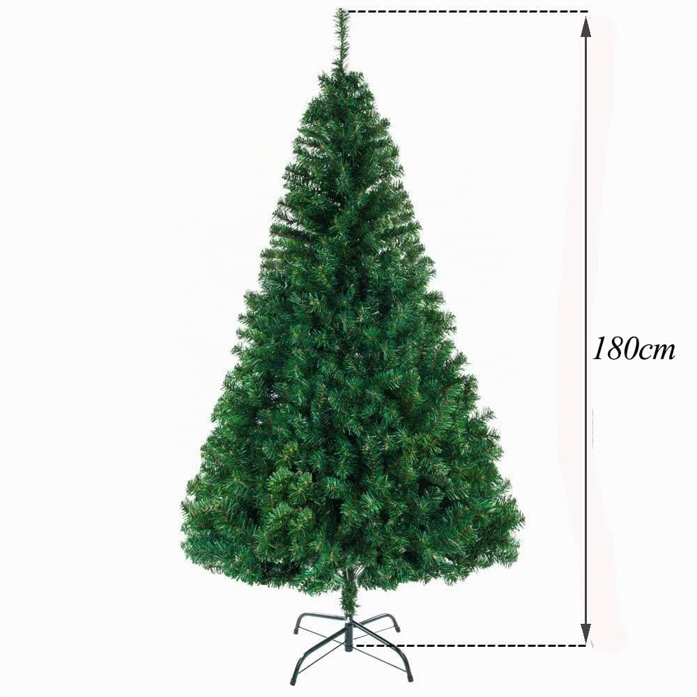 LEADZM Sapin de Noël Artificiel de 180 cm - Sapin de Noel avec Support en métal, PVC, pour la Maison, Le Bureau, Les magasins et Les hôtels, Vert，650 Pointes de Branches