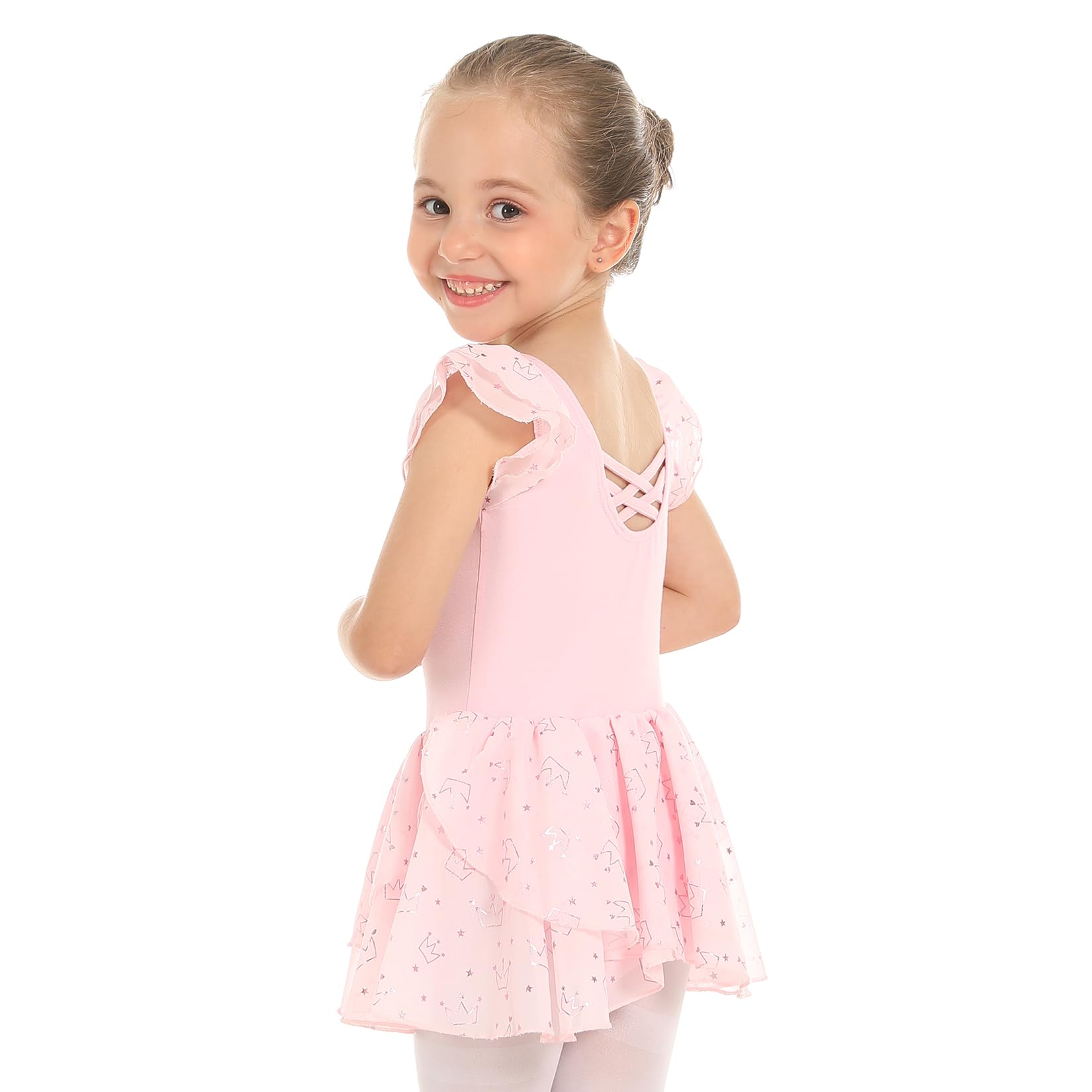 Phineein Leotardo de ballet con falda para niñas, vestido de baile brillante, tutú elegante, Princesa rosa , 8-10 Years