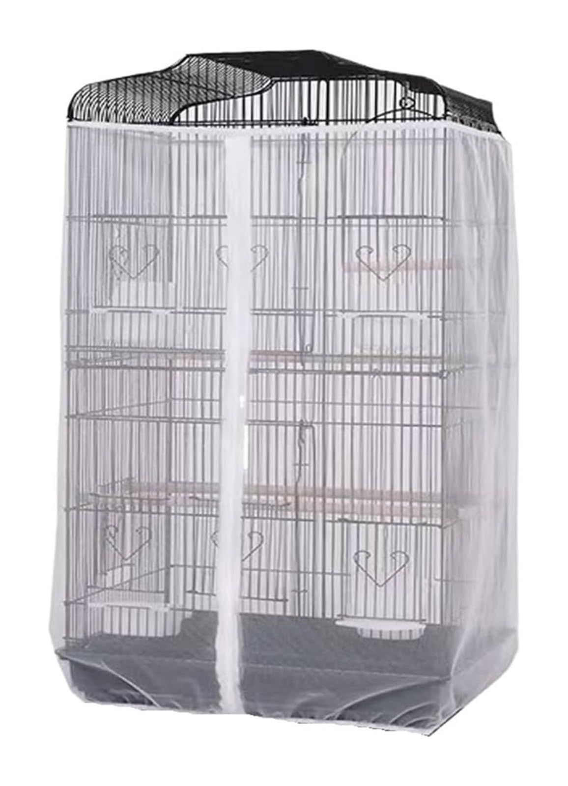 Filet cage oiseaux attrape-graines blanc élastique zippé XL